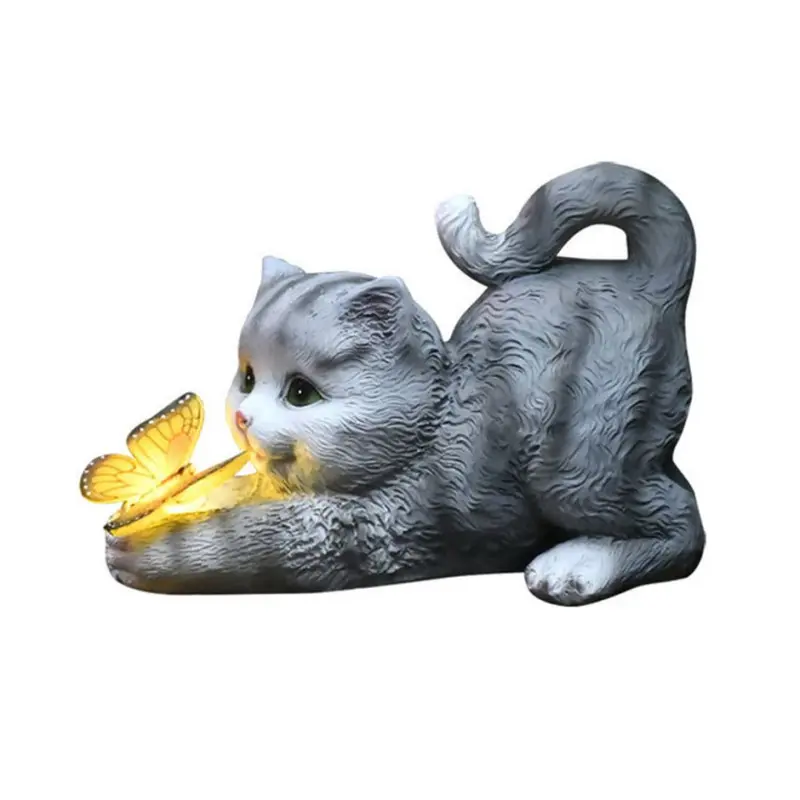 Lampă Solară de Grădină Model Pisicuță cu Fluturaș Luminos – Încărcare solara