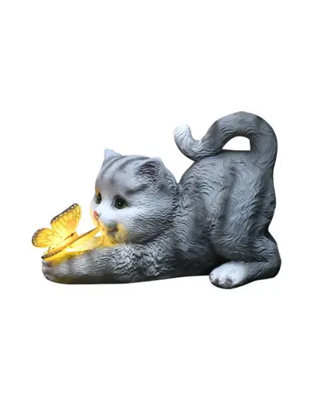 Lampă Solară de Grădină Model Pisicuță cu Fluturaș Luminos – Încărcare solara