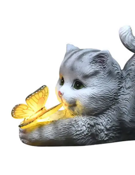 Lampă Solară de Grădină Model Pisicuță cu Fluturaș Luminos – Încărcare solara