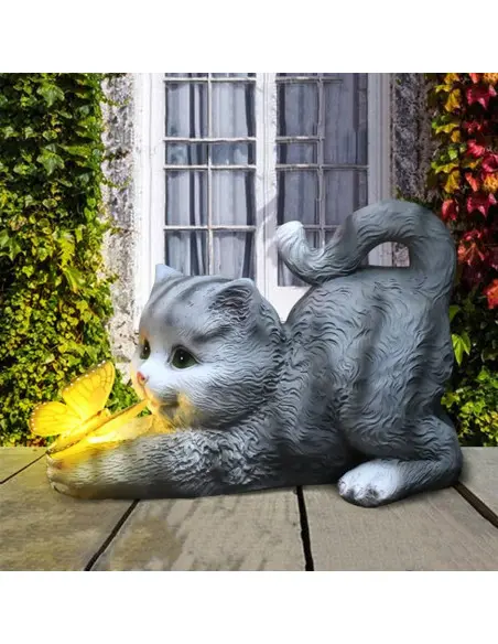 Lampă Solară de Grădină Model Pisicuță cu Fluturaș Luminos – Încărcare solara