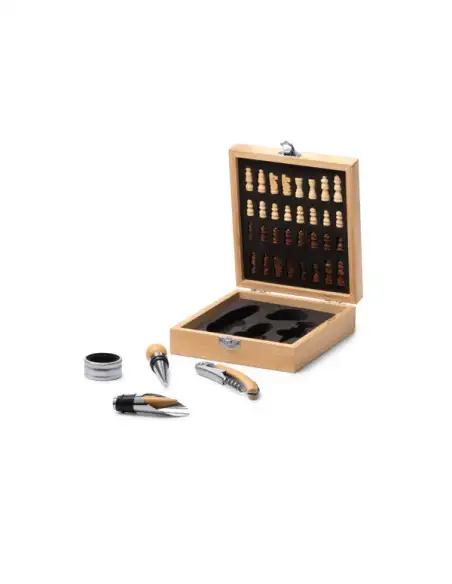 Cutie pentru cadou cu accesorii de vin si piese de sah