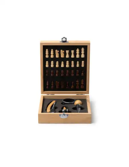 Cutie pentru cadou cu accesorii de vin si piese de sah