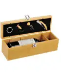 Set elegant în cutie de lemn cu accesorii pentru vin – tirbușon profesional, dop elegant, inel antipicurare și cutter folie