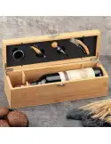 Set elegant în cutie de lemn cu accesorii pentru vin – tirbușon profesional, dop elegant, inel antipicurare și cutter folie