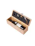 Set elegant în cutie de lemn cu accesorii pentru vin – tirbușon profesional, dop elegant, inel antipicurare și cutter folie