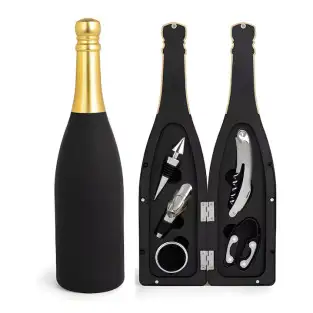 Set cadou pentru vin cu 5 accesorii în suport sub forma de sticla