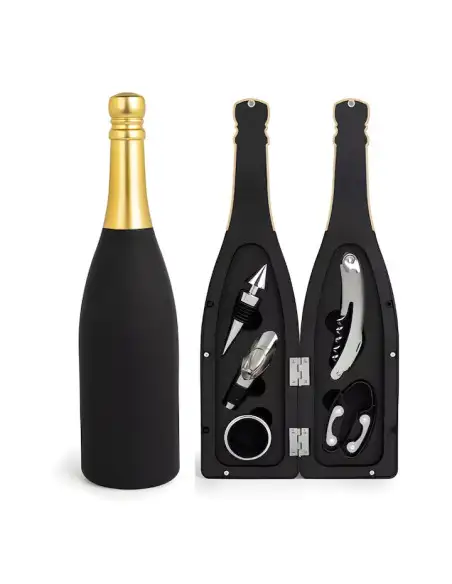 Set cadou pentru vin cu 5 accesorii în suport sub forma de sticla