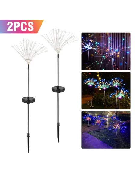 Set 2 x Lampa Solara Artificii cu Suport Metalic, 100 LEDuri