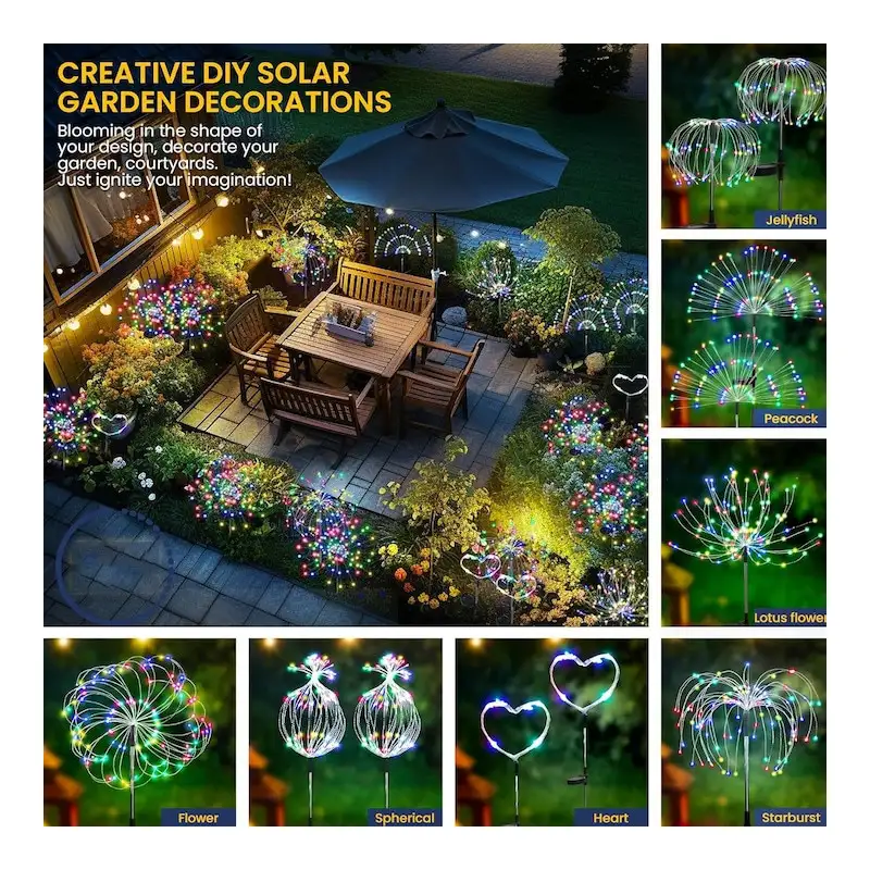 Set 2 x Lampa Solara Artificii cu Suport Metalic