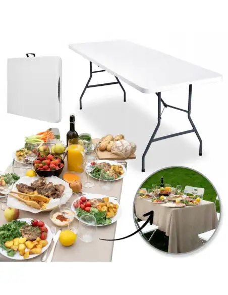 Masa pliabila pentru gradina, caterign, camping sau pescuit, tip valiza, 180x70x74 cm, alb