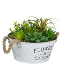 Ghiveci Decorativ Metalic cu Plantă Artificială, 18 x 16.5 cm