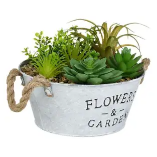 Ghiveci Decorativ Metalic cu Plantă Artificială, 18 x 16.5 cm 2