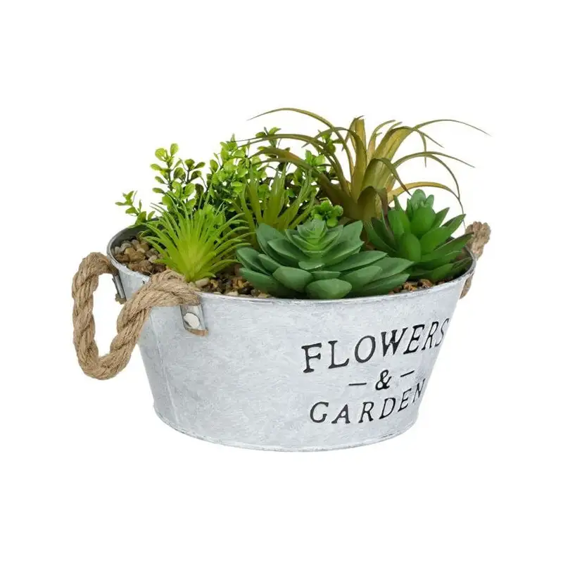 Ghiveci Decorativ Metalic cu Plantă Artificială, 18 x 16.5 cm