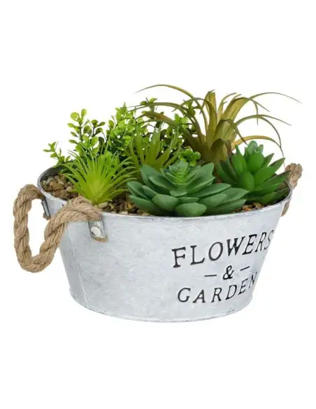 Ghiveci Decorativ Metalic cu Plantă Artificială, 18 x 16.5 cm