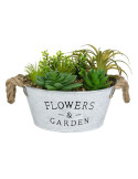 Ghiveci Decorativ Metalic cu Plantă Artificială, 18 x 16.5 cm