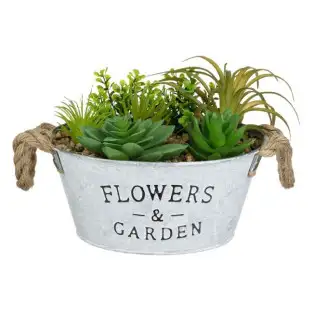 Ghiveci Decorativ Metalic cu Plantă Artificială, 18 x 16.5 cm