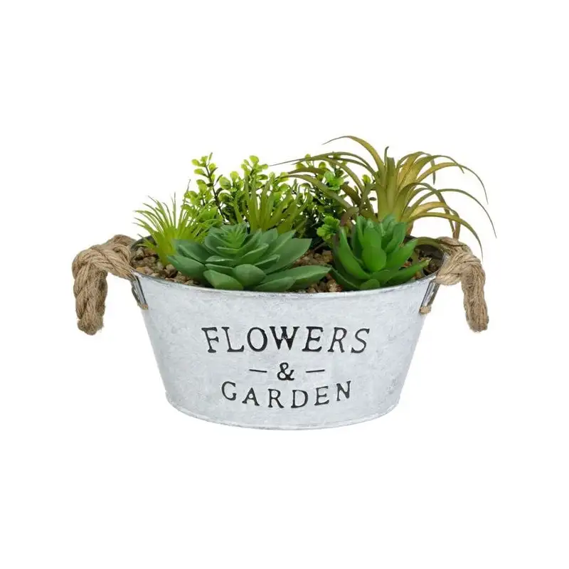 Ghiveci Decorativ Metalic cu Plantă Artificială, 18 x 16.5 cm