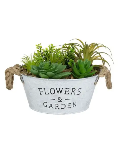 Ghiveci Decorativ Metalic cu Plantă Artificială, 18 x 16.5 cm