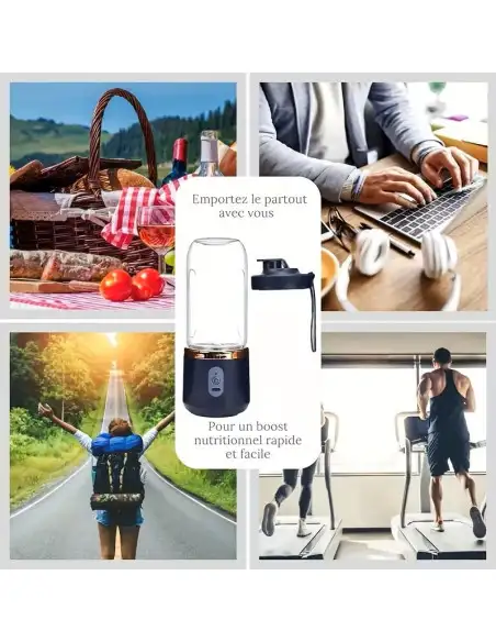 Blender portabil electric pentru smoothie, 500 ml, reîncărcabil USB, sticlă cu capac