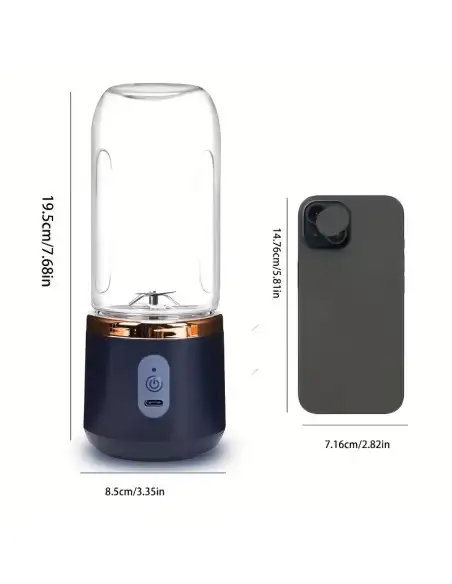 Blender portabil electric pentru smoothie, 500 ml, reîncărcabil USB, sticlă cu capac