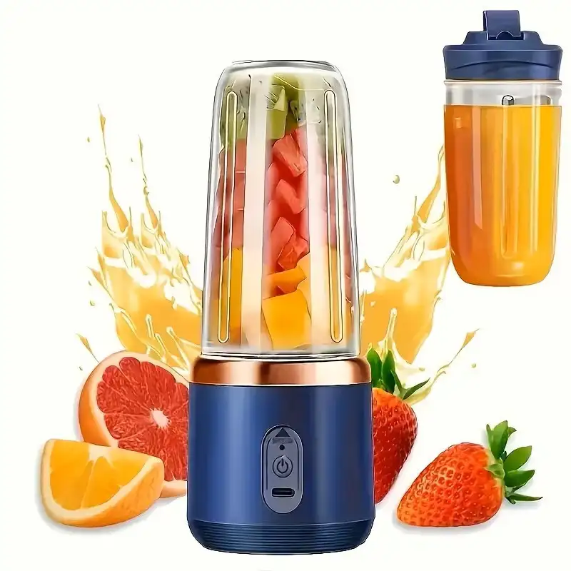 Blender portabil electric pentru smoothie, 500 ml, reîncărcabil USB, sticlă cu capac