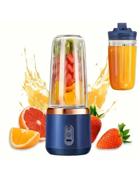Blender portabil electric pentru smoothie, 500 ml, reîncărcabil USB, sticlă cu capac