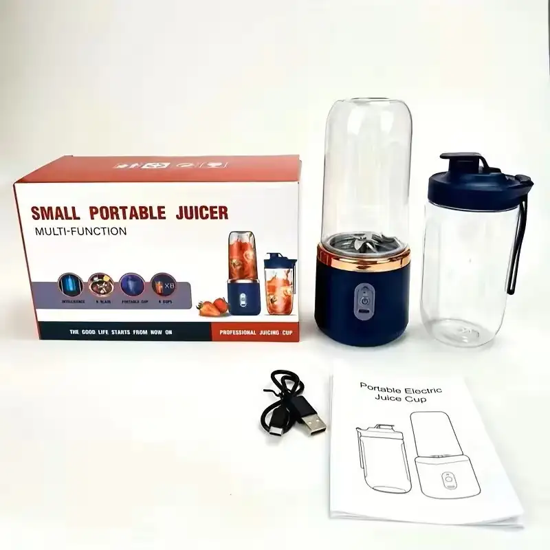 Blender portabil electric pentru smoothie, 500 ml, reîncărcabil USB, sticlă cu capac