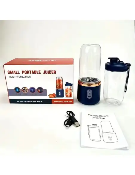 Blender portabil electric pentru smoothie, 500 ml, reîncărcabil USB, sticlă cu capac