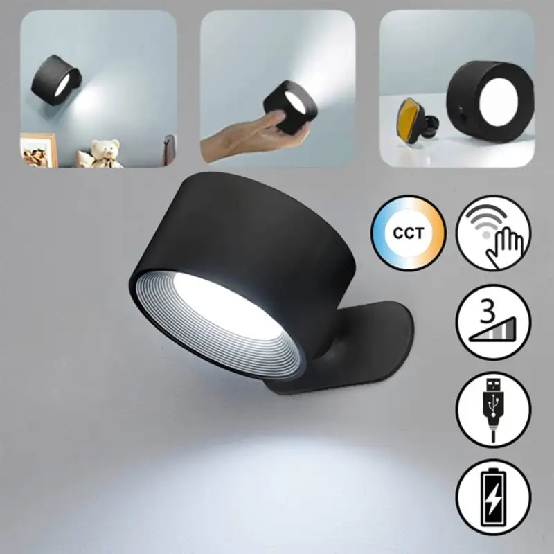 StickLamp Set 2 Spoturi Perete Magnetice | Rotatie 360 | USB-C | Negru