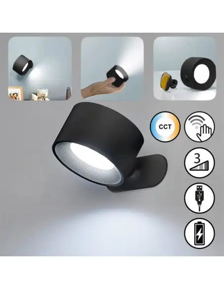 StickLamp Set 2 Spoturi Perete Magnetice | Rotatie 360 | USB-C | Negru