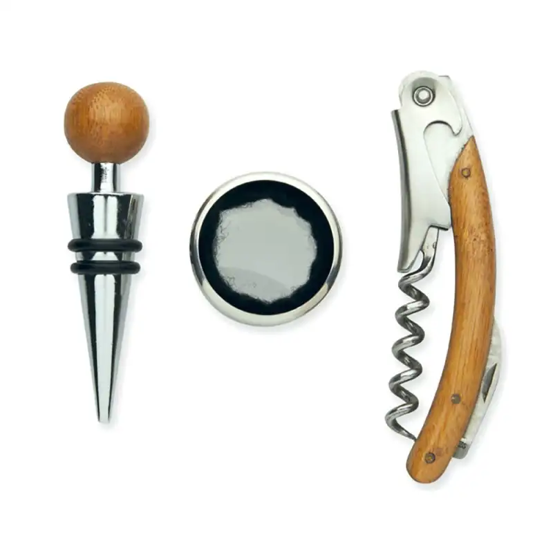 Set pentru vin elegant cu accesorii din oțel inoxidabil și bambus (AB4129)