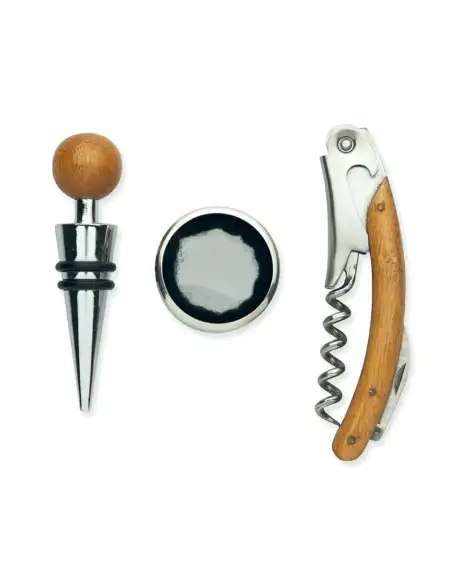 Set pentru vin elegant cu accesorii din oțel inoxidabil și bambus (AB4129)
