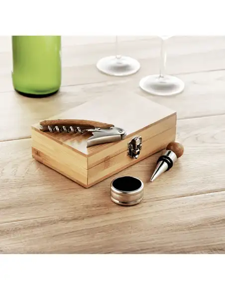 Set pentru vin elegant cu accesorii din oțel inoxidabil și bambus (AB4129)