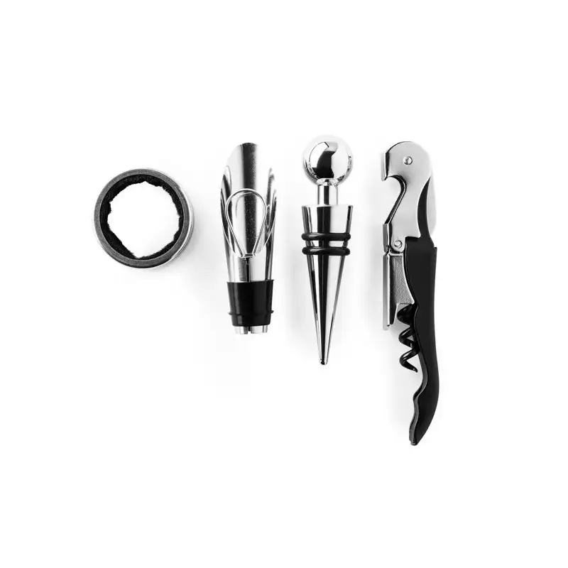 Set pentru vin elegant cu 4 accesorii din otel inoxidabil si cutie