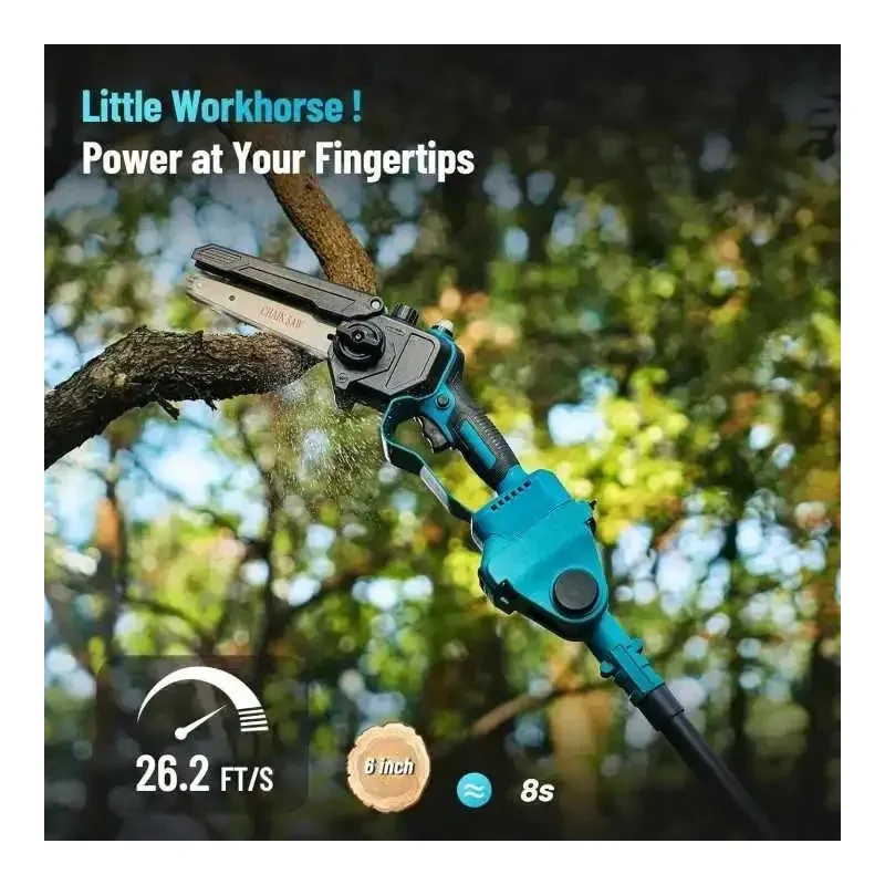 Set Foarfeca de Gradina și Mini Drujba 6 inch, 48V, 2 Acumulatori, Brat Telescopic 2 m, Unghi Reglabil de Taiere-09