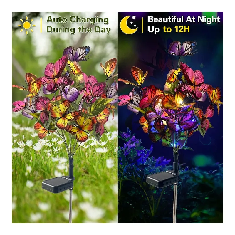 Set 2x lampa solara decorativa Fluturi, Led, multicolor, IP66, 70cm