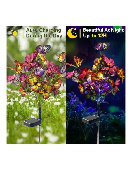 Set 2x lampa solara decorativa Fluturi, Led, multicolor, IP66, 70cm