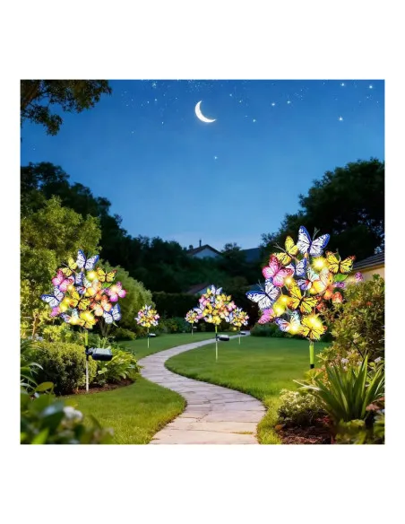 Set 2x lampa solara decorativa Fluturi, Led, multicolor, IP66, 70cm