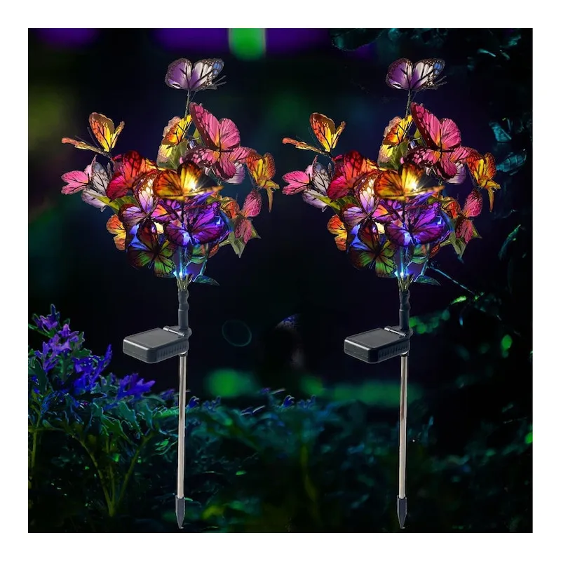 Set 2x lampa solara decorativa Fluturi, Led, multicolor, IP66, 70cm
