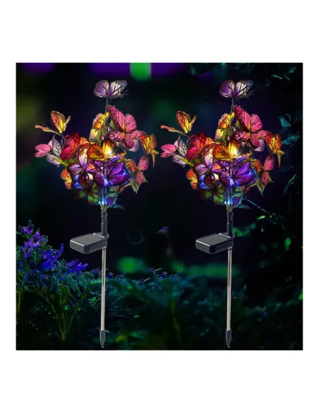 Set 2x lampa solara decorativa Fluturi, Led, multicolor, IP66, 70cm