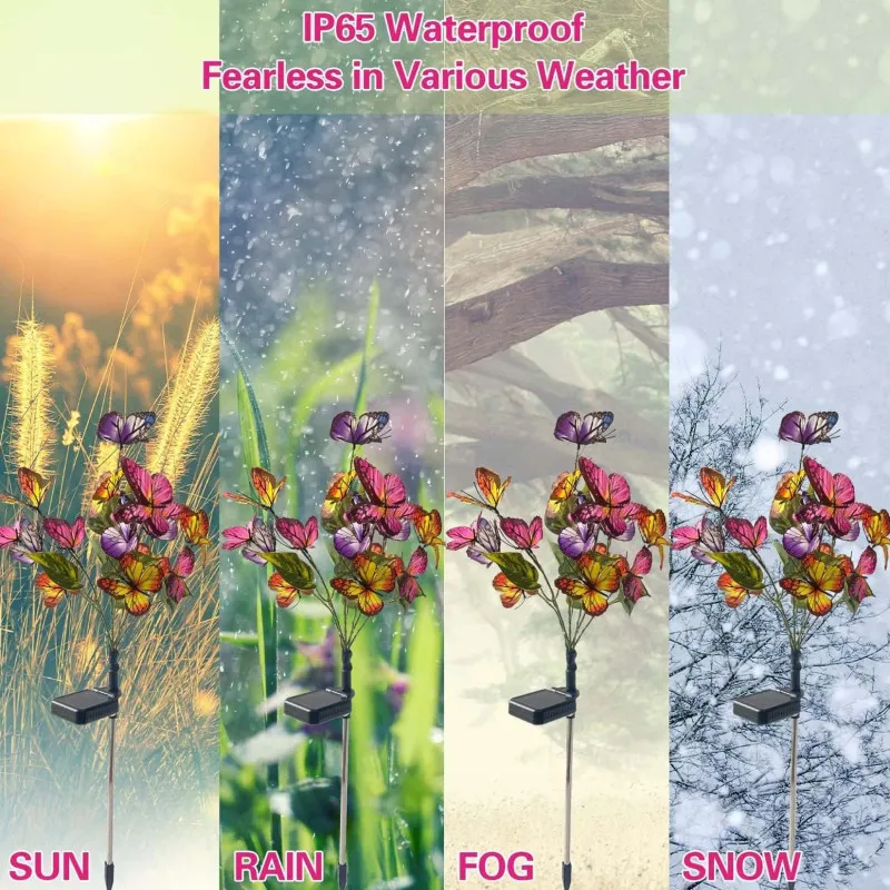 Set 2x lampa solara decorativa Fluturi, Led, multicolor, IP66, 70cm