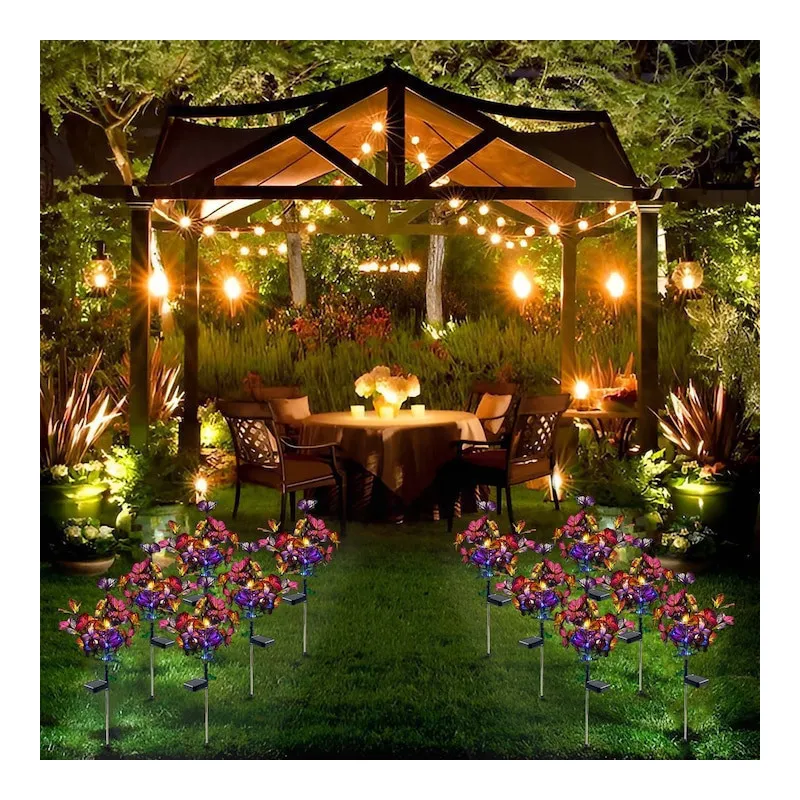 Set 2x lampa solara decorativa Fluturi, Led, multicolor, IP66, 70cm