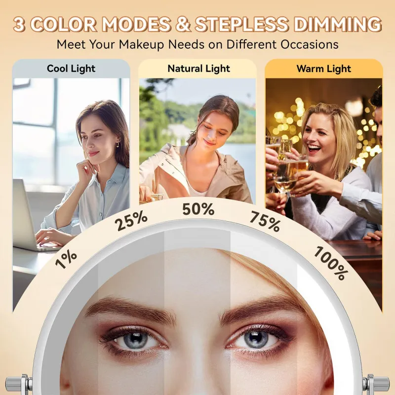 Auxmir Cosmetic Mirror with Lighting, 1X/30X Rechargeable Makeup Mirror, 3200mAh Shaving Mirror Wall Mounted, Dimmable Magnifyin