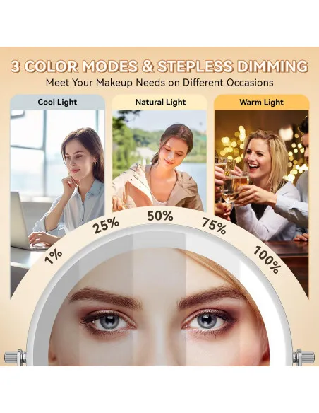 Auxmir Cosmetic Mirror with Lighting, 1X/30X Rechargeable Makeup Mirror, 3200mAh Shaving Mirror Wall Mounted, Dimmable Magnifyin