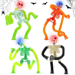 Telescopic Suction Cup Skeleton Toy, 4-Piece LED Sensory Fidget Toy – Multi-Colour