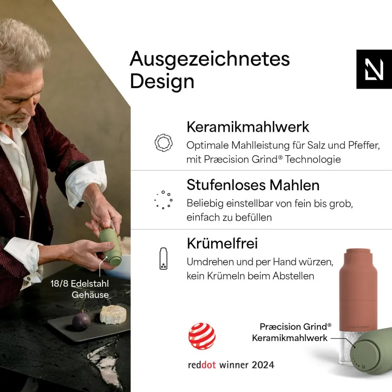 Salt & Pepper Mills Ceramic Adjustable Grinder Set Stainless Steel – Red/Green