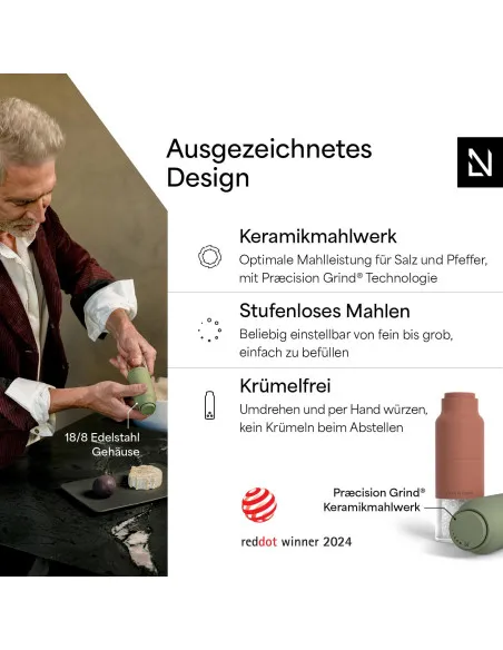 Salt & Pepper Mills Ceramic Adjustable Grinder Set Stainless Steel – Red/Green