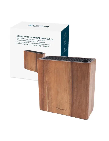 KITCHENDAO XL Acacia Wood Universal Knife Block Holder for Scissors and Sharpening Rod - Knife Holder for Safe, Space-Saving Kni