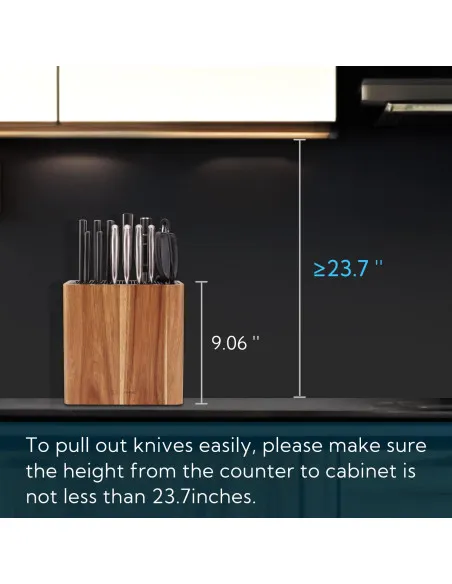 KITCHENDAO XL Acacia Wood Universal Knife Block Holder for Scissors and Sharpening Rod - Knife Holder for Safe, Space-Saving Kni