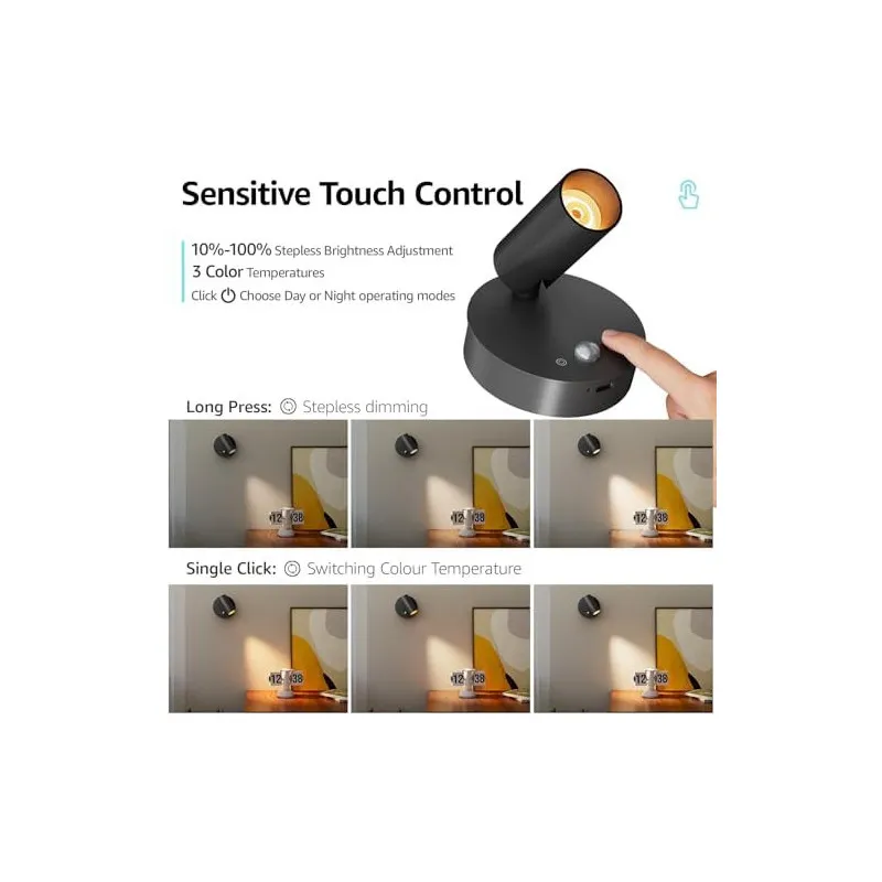 K-Bright Set 2 Aplice LED cu Baterie, Senzor de Amurg și Comutator Tactil – Reglabile, pentru Interior